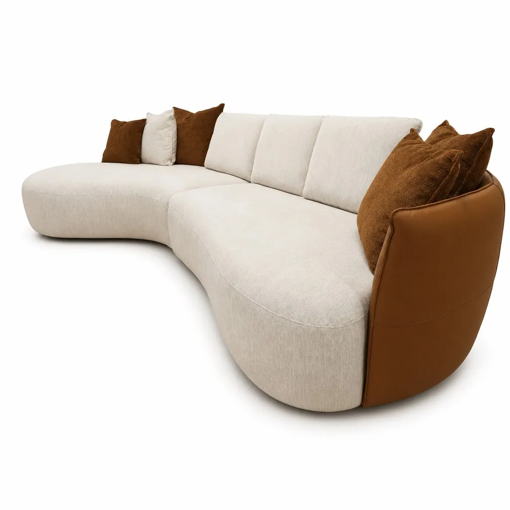 Indera Float Kavisli Kanepe – Krem / Taba