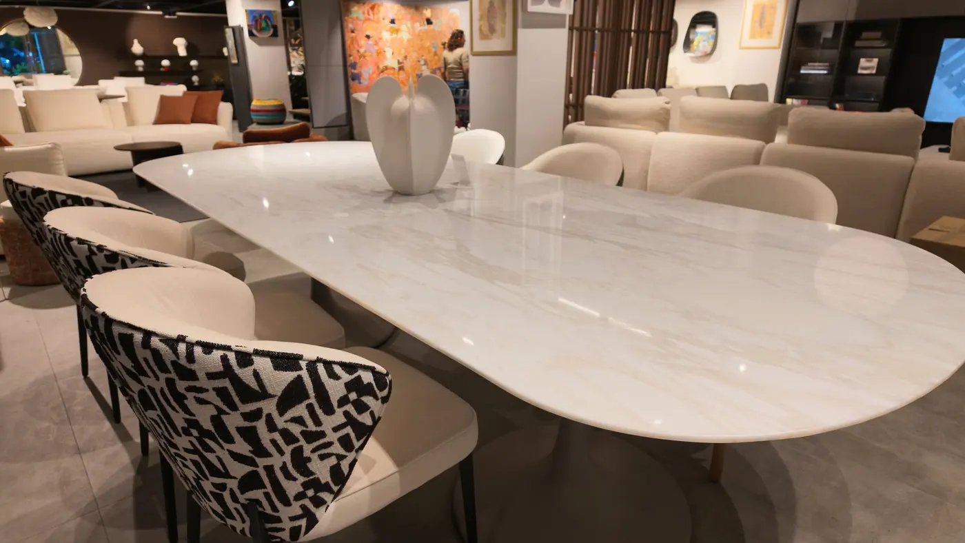 Mermer Tablalı Oval Yemek Masası – 287 cm White