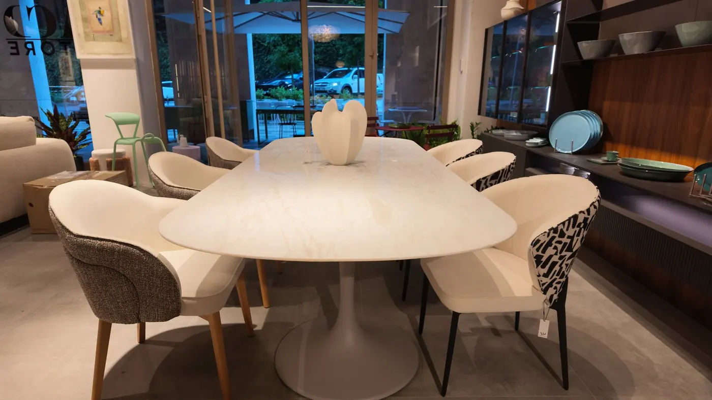 Mermer Tablalı Oval Yemek Masası – 287 cm White